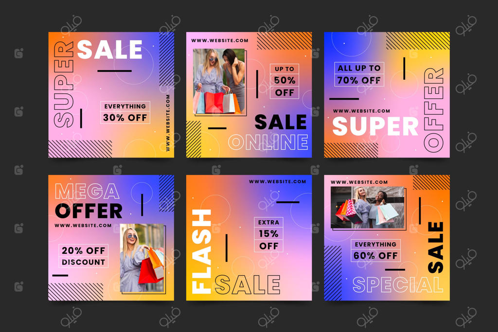 مجموعه پست‌های تبلیغاتی اینستاگرام با طراحی گرادینت