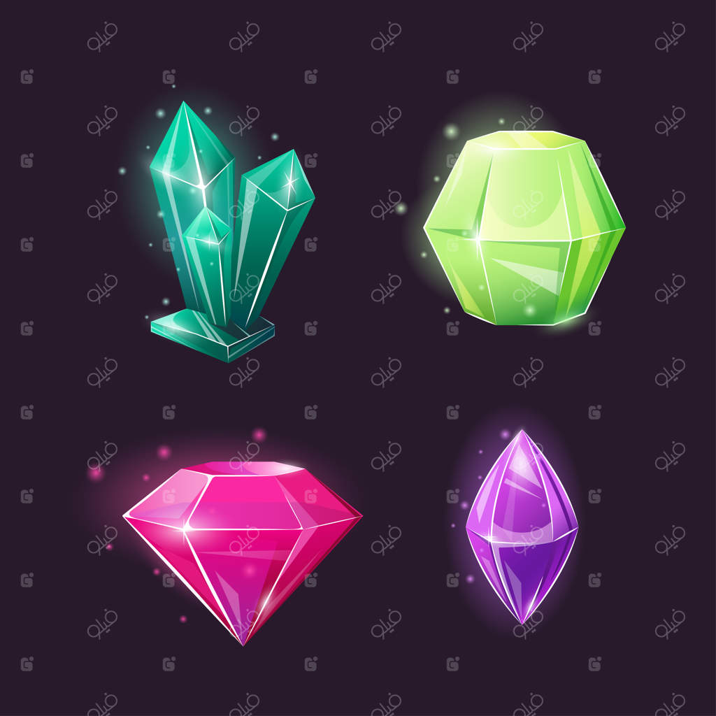 مجموعه‌ای از کریستال‌ها با اشکال مختلف.