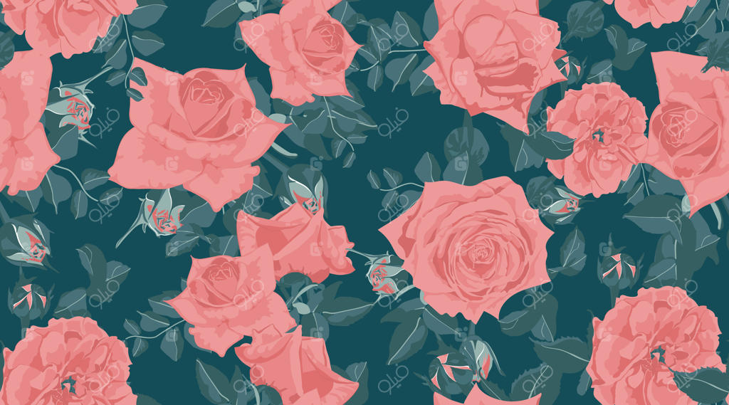 طرح گل‌های گیاهی با رزهای آبرنگی زیبا