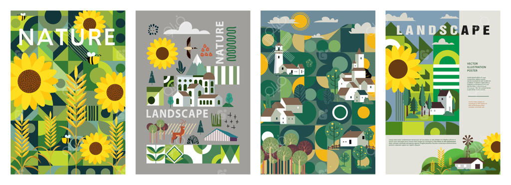 طبیعت و مناظر، پوستر هنری مدرن و زیبا برای باغ و چشم‌انداز.
