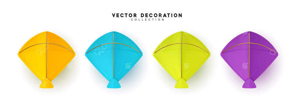 بادبادک‌های واقعی در رنگ‌های متنوع بر روی پس‌زمینه سفید.