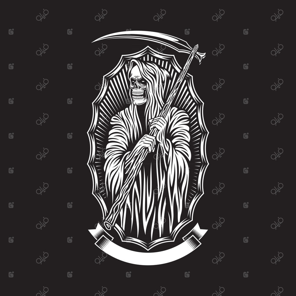 گرافیک وکتور فرشته مرگ روی زمینه سیاه