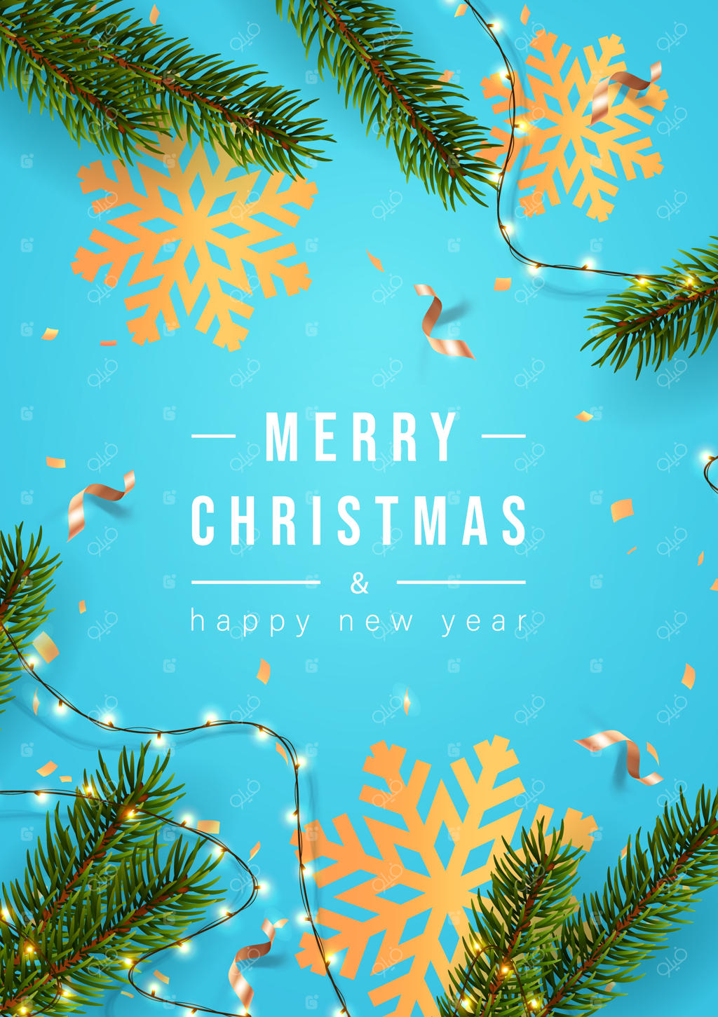 کارت تبریک یا پوستر کریسمس با شاخه‌های کاج و کاغذ رنگی کریسمس وکتور