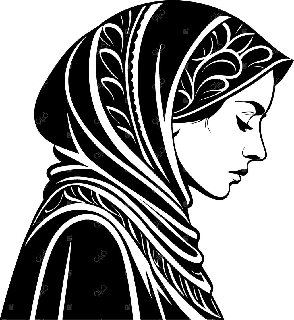 سیلوئت شیک زن مسلمان با طرح روسری پرنقش‌ونگار برای تاتو و رنگ‌آمیزی