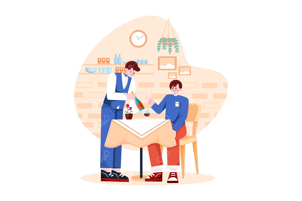 پیشخدمت بطری را به مرد بیاور