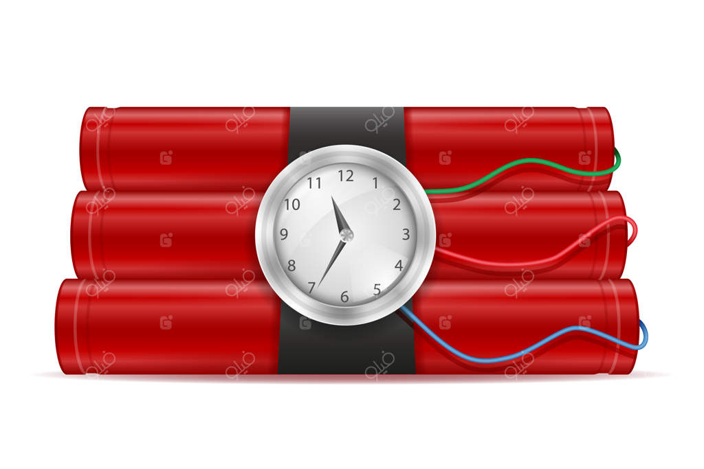 تصویر چوب دینامیت قرمز با ساعت مکانیکی، جدا شده بر روی زمینه سفید