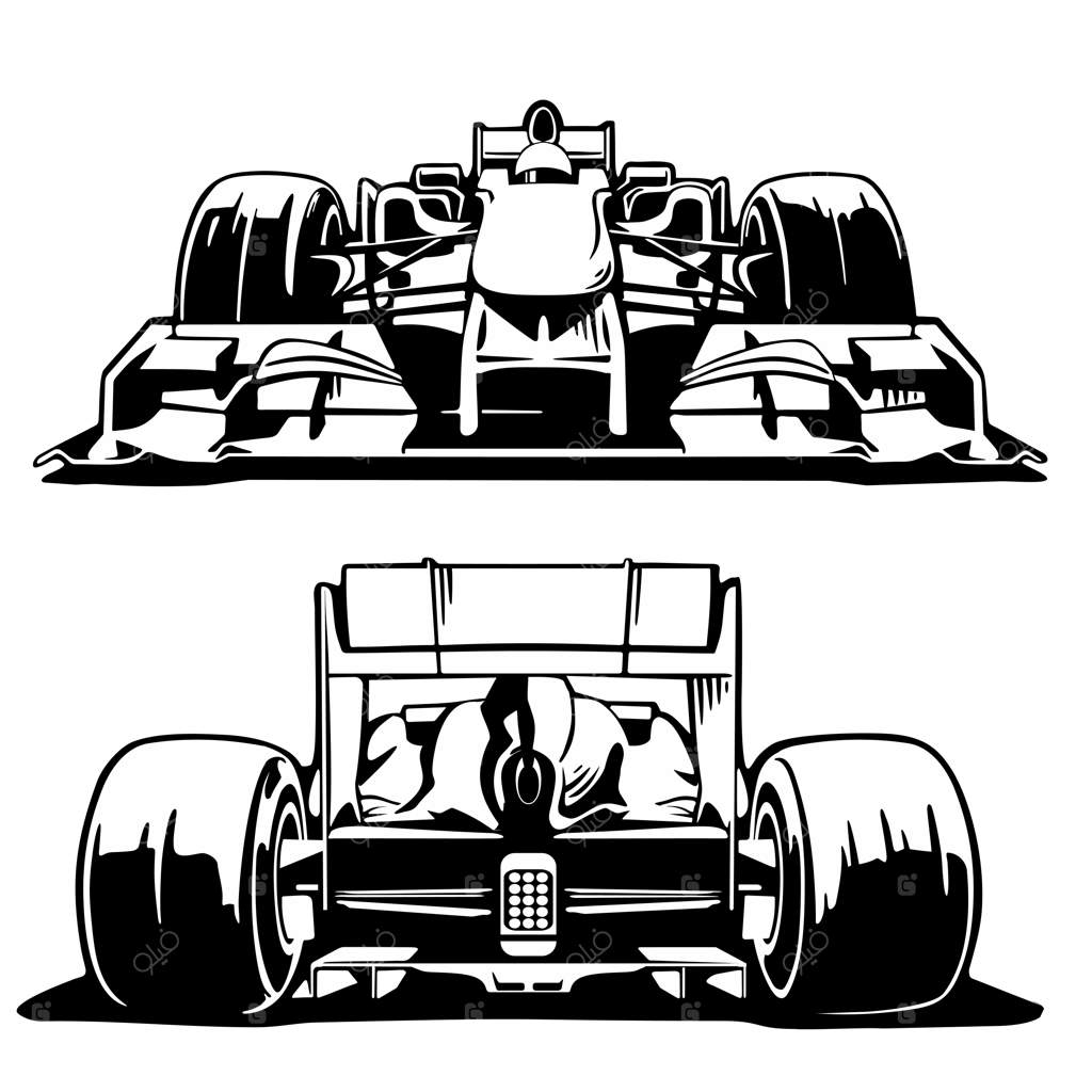 نمای جلو و عقب ماشین مسابقه‌ای.