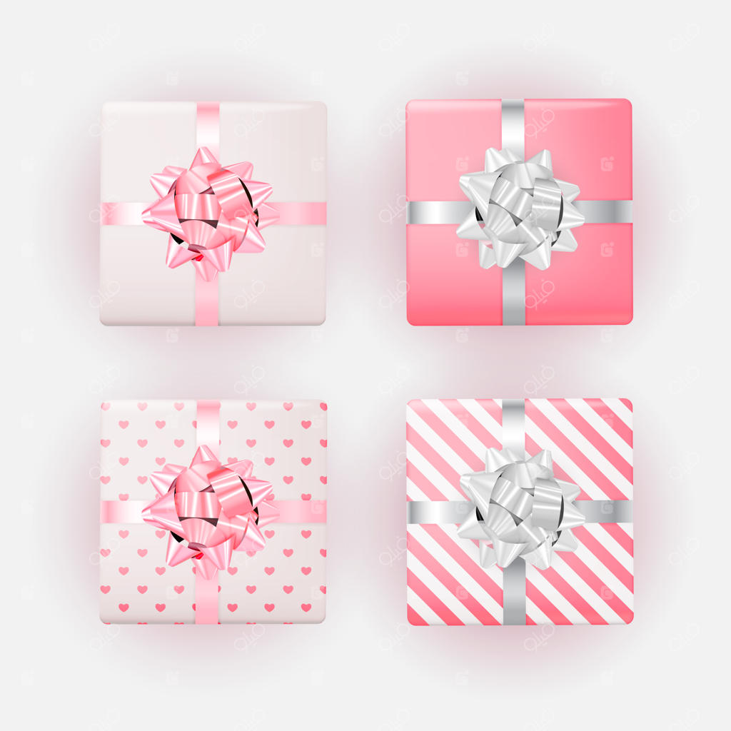 ست جعبه هدیه با پاپیون و روبان.