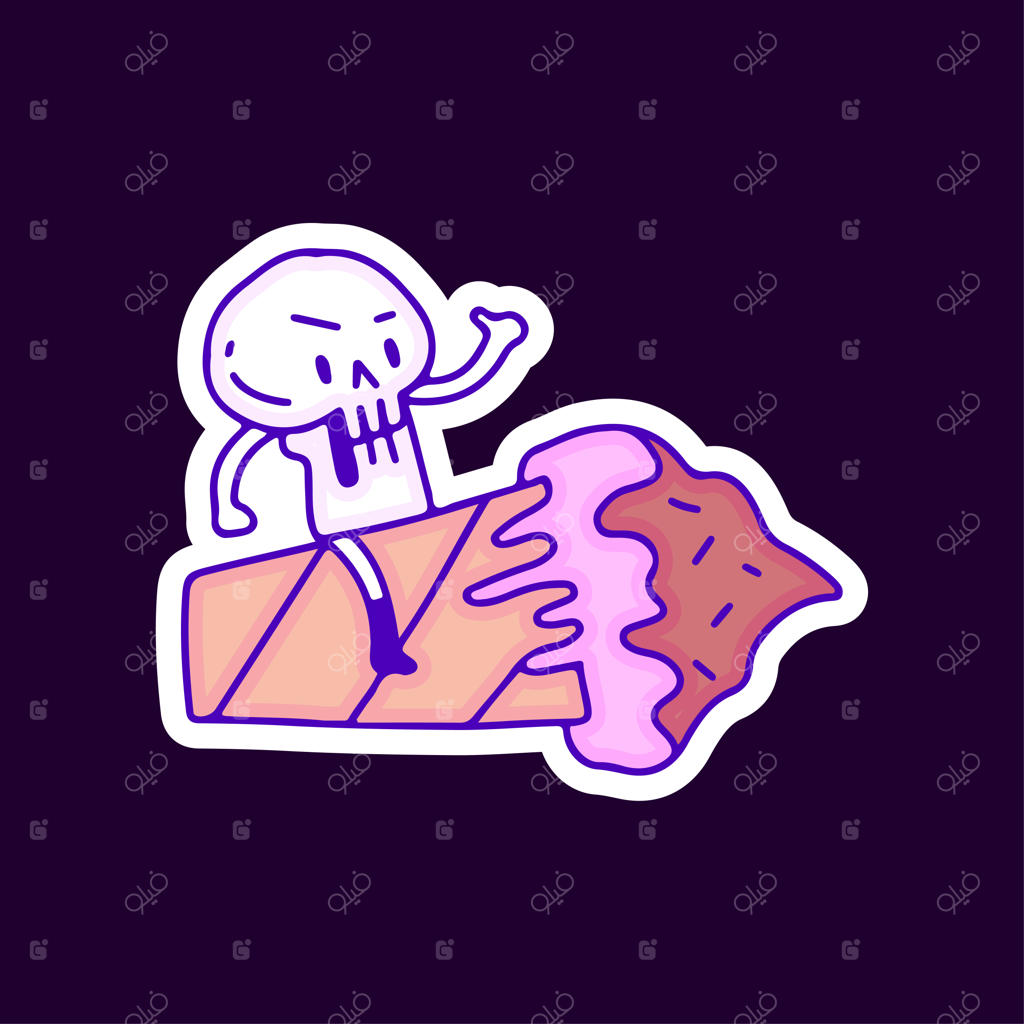 طرح کارتونی جمجمه بامزه سوار بر بستنی، مناسب برای تیشرت و استیکر.