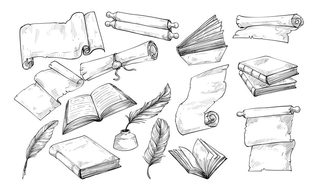 تصویرسازی دستی کتاب و طومار قدیمی