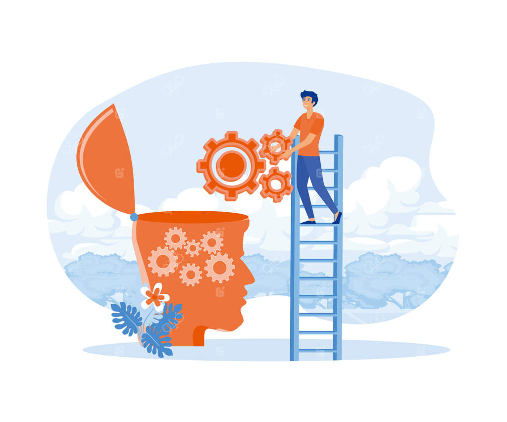 مراقبت بهداشت روانی: طراحی شخصیت‌های کوچک با نردبان برای پوستر یا شبکه‌های اجتماعی