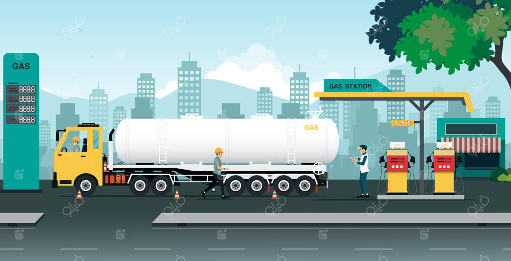 کامیون در حال انتقال نفت در ایستگاهی است که توسط کارکنان بازرسی می‌شود.