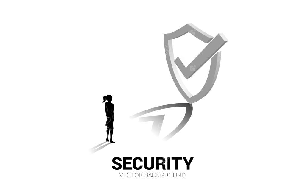 زن تاجر با آیکون سپر محافظتی سه‌بعدی.