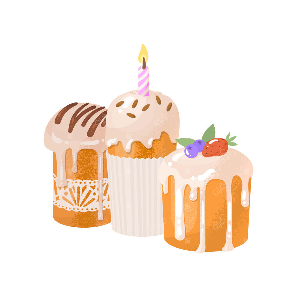 کیک عید پاک - جشن سنتی ماه آوریل: تصاویر تزئین خانه در تعطیلات بهاری با شیرینی‌های خوشمزه پوشیده از قندک – تصویرسازی وکتور