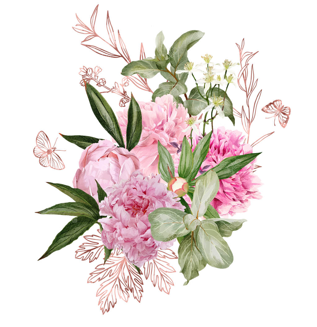 شاخه‌ها، عناصر گل رز طلایی و پروانه‌ها