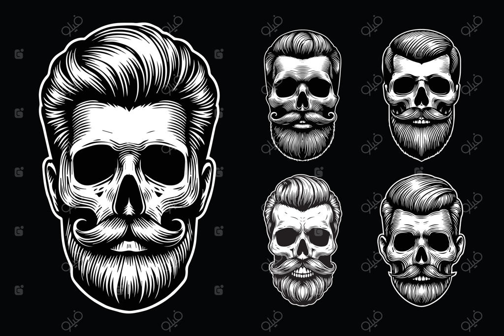 تصویر سیاه و سفید نمادین جمجمه آرایشگر هنر تاریک