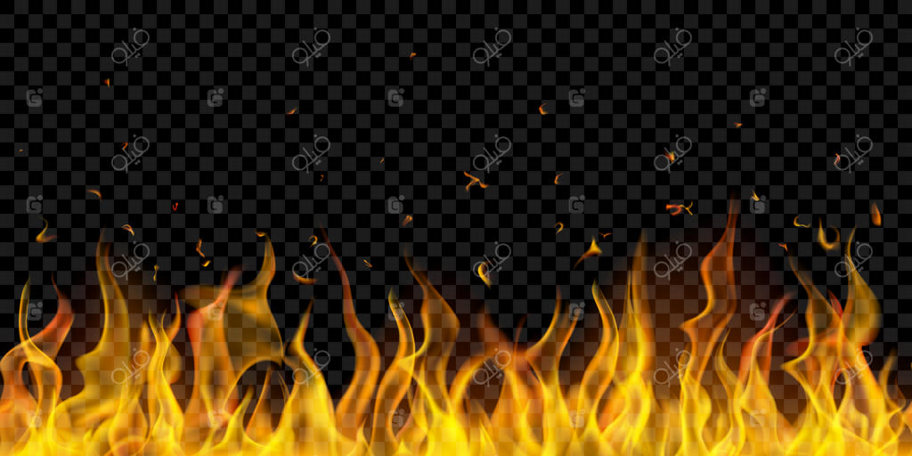 شعله‌های آتش نیمه‌شفاف با تکرار افقی روی پس‌زمینه شفاف