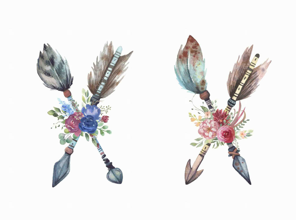 مجموعه‌ای از فلش‌های آبرنگی با دسته‌گل‌های گلدار.