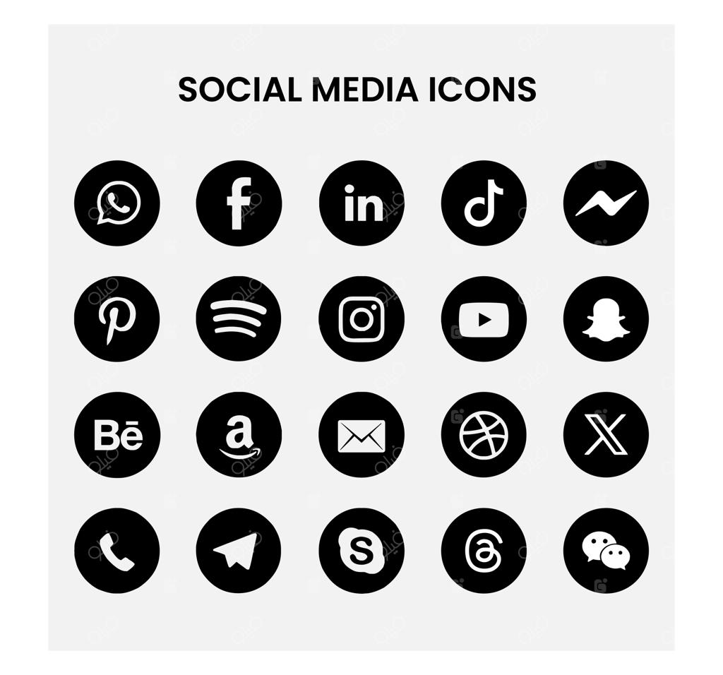 مجموعه لوگوهای دایره‌ای مشکی شبکه‌های اجتماعی