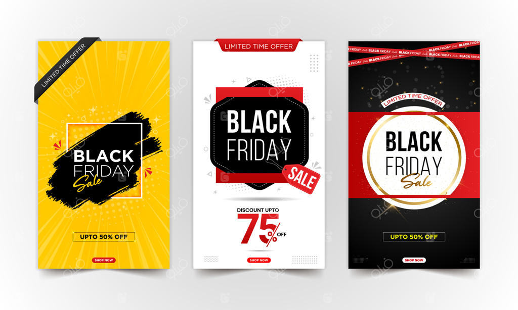 مجموعه طرح‌های فلایر، بنر، یا پوستر جمعه سیاه، طراحی‌های مدرن و جذاب برای تبلیغات، ترفیغات اجتماعی، ارسال‌های رسانه‌ای، خبرنامه‌ها، فروشگاه آنلاین یا وب