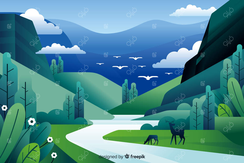 منظره طبیعی هموار با حضور گوزن‌ها