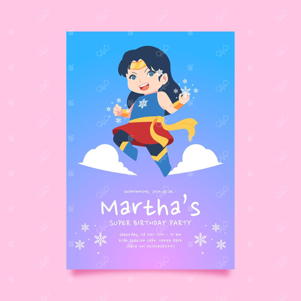 قالب دعوت‌نامه تولد با طرح ابرقهرمانی ساده