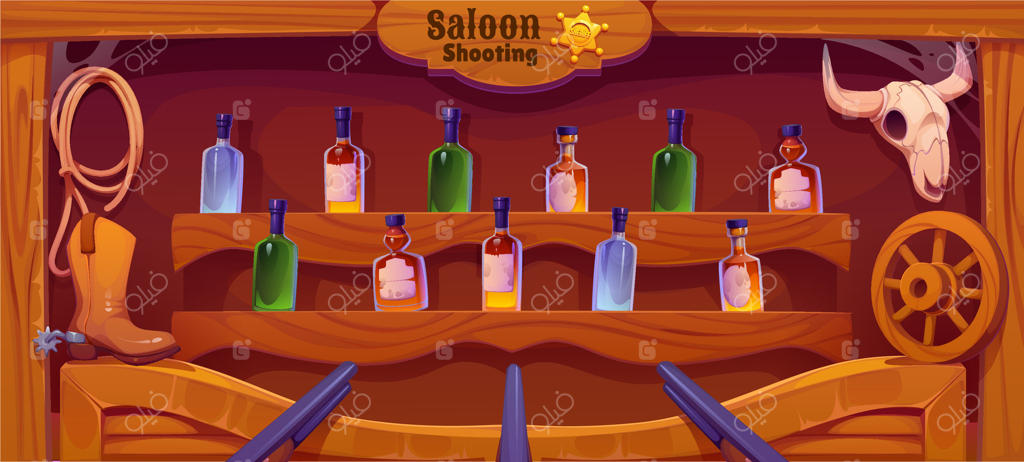 بازی تیراندازی کارناوالی با تم سالن غرب وحشی، بطری‌ها و تفنگ