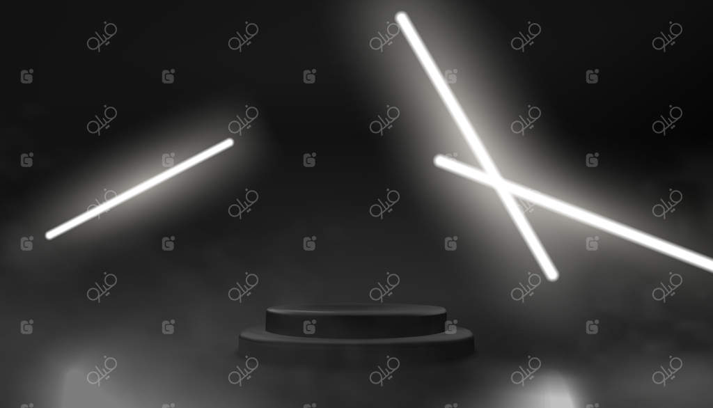 سکو podiums تاریک با نورهای نئون درخشان