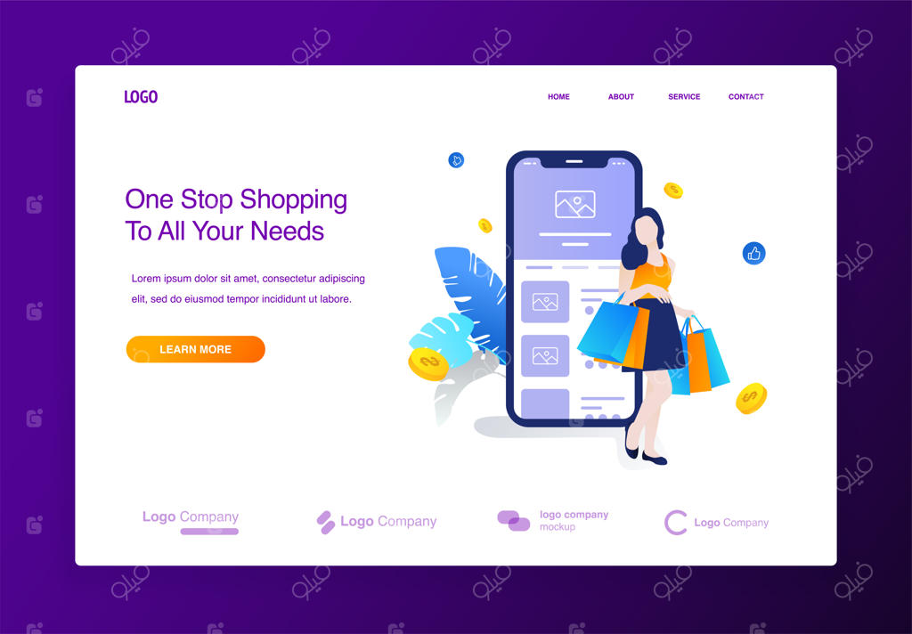 وبسایت با تصاویر زنان خوشحال در حال خرید آنلاین، مفهوم اپلیکیشن فروش بزرگ موبایل