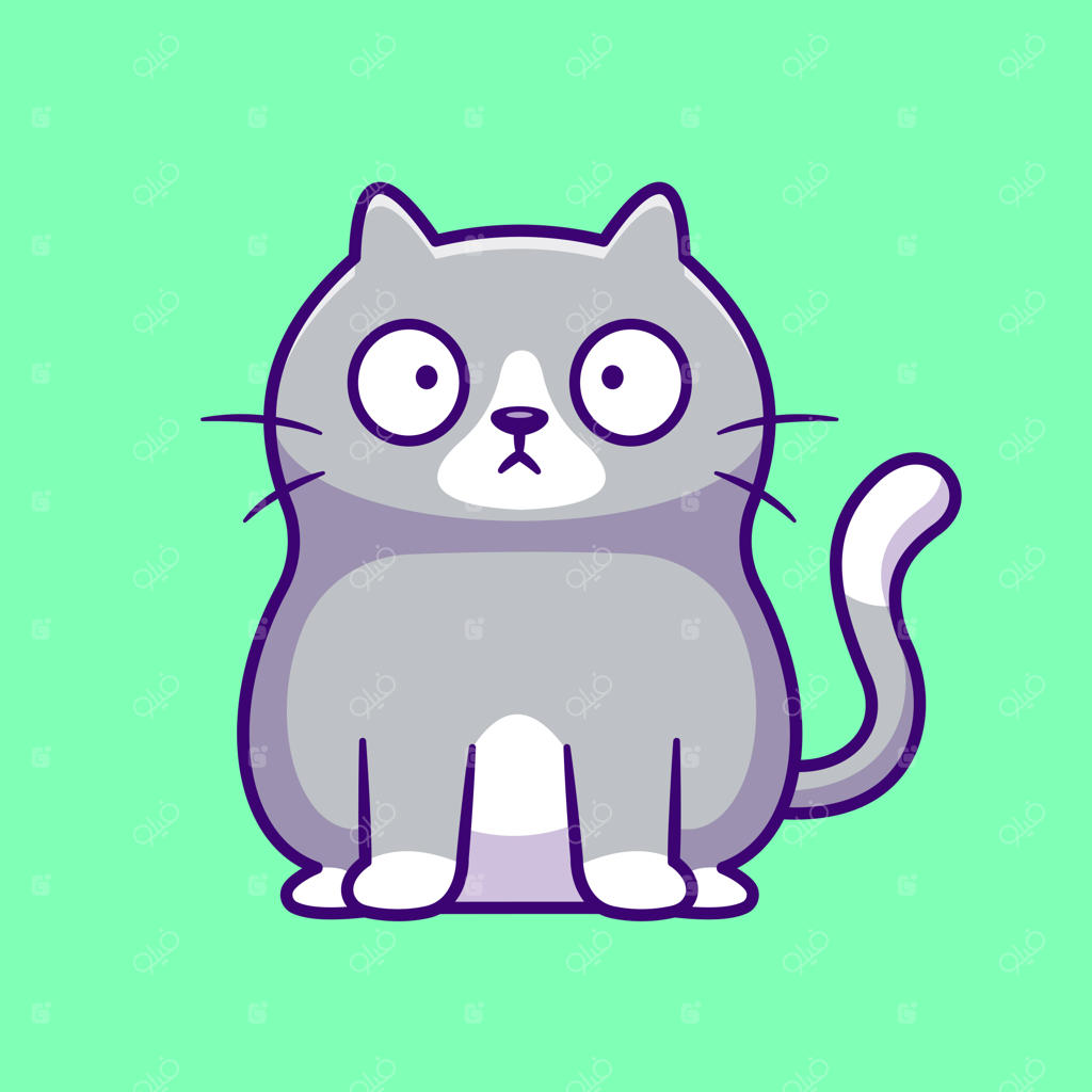 تصویر وکتور کارتونی گربه چاق و بامزه در حال تعجب. مفهوم آیکون حیوانات و طبیعت، نسخه ویژه و ممتاز