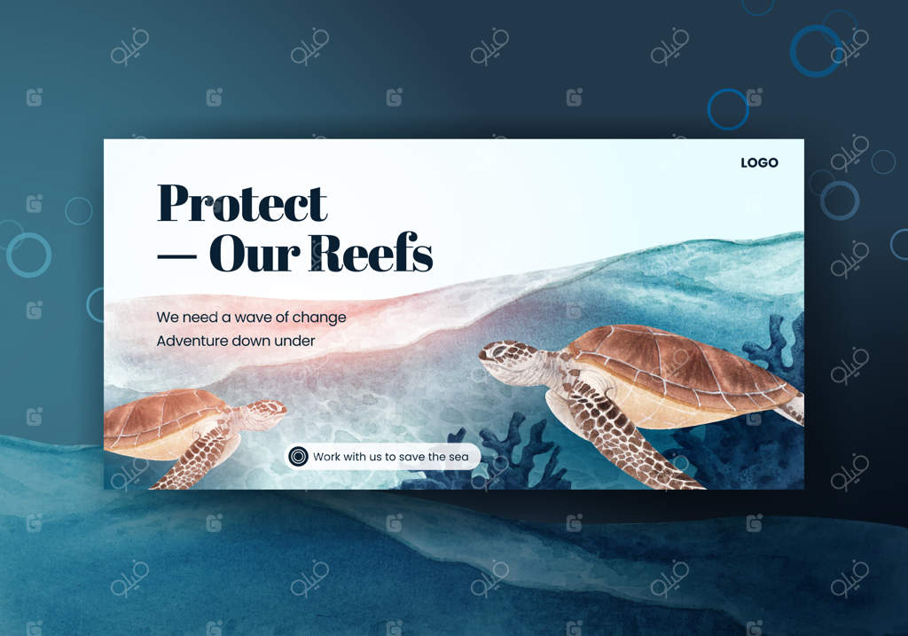 قالب شبکه‌های اجتماعی با طراحی مفهومی با الهام از زندگی دریایی و تصویرسازی آبرنگی