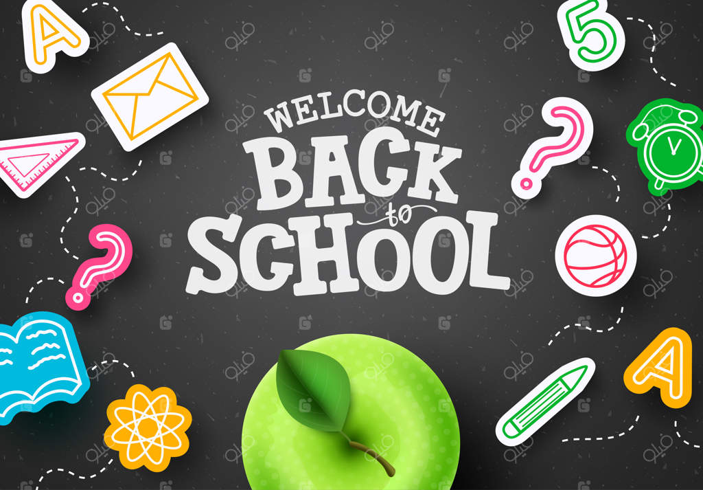 طراحی پس‌زمینه بازگشت به مدرسه - نوشته "به مدرسه خوش آمدید" روی تخته سیاه با برش کاغذی