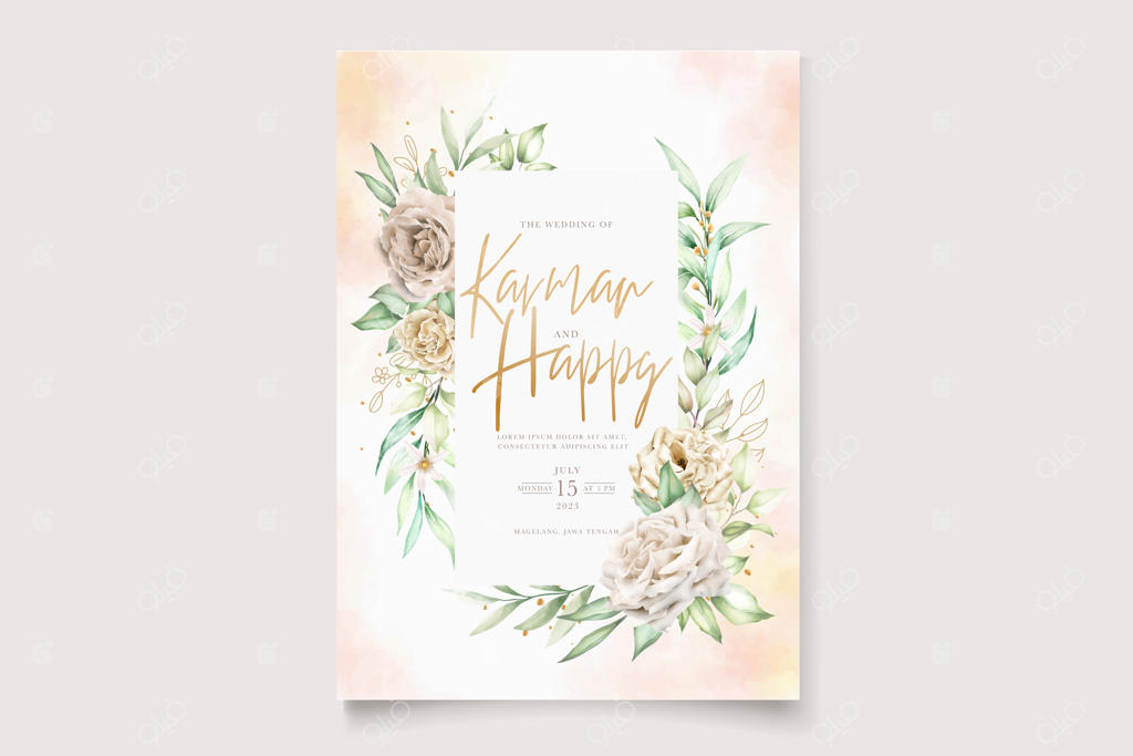 ست دعوت عروسی گل رز ملایم با طراحی آبرنگ شیک