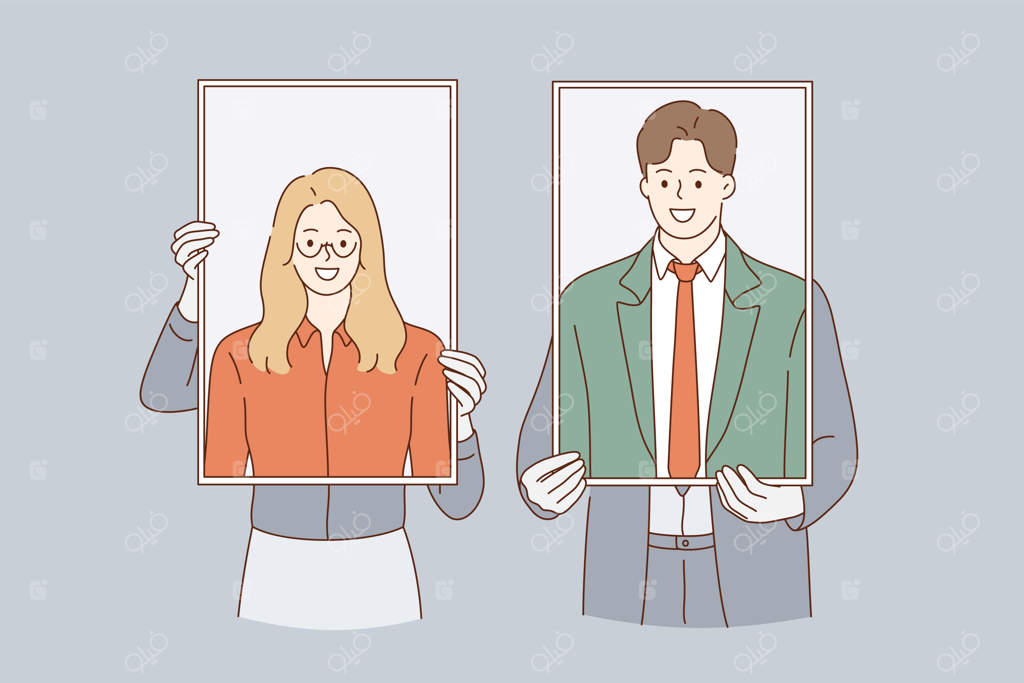 هویت کسب‌وکار: تصویرسازی‌های پرتره از زن و مرد.