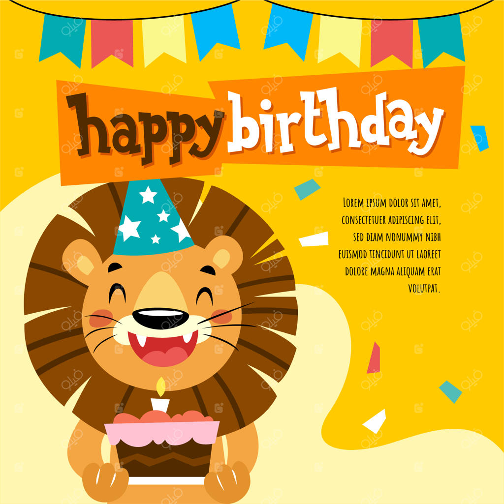 کارت تولد با طرح شیر بامزه