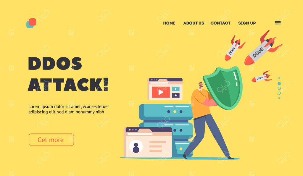 قالب صفحه فرود حمله DDoS با حفاظت از داده‌ها و سرور میزبانی با مدیر سیستم و سپر امنیتی