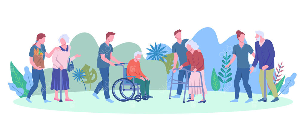 مراقبت از سالمندان در دنیای کارتون‌ها؛ مفهومی از شخصیت‌ها. وکتور