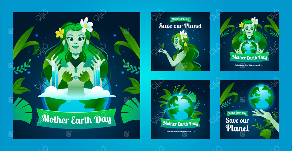 مجموعه پست‌های اینستاگرام با گرادینت برای جشن روز زمین