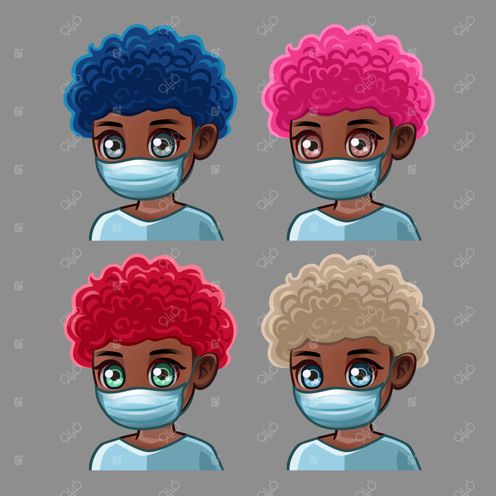 مرد آفریقایی-آمریکایی با موهای فر و ماسک پزشکی