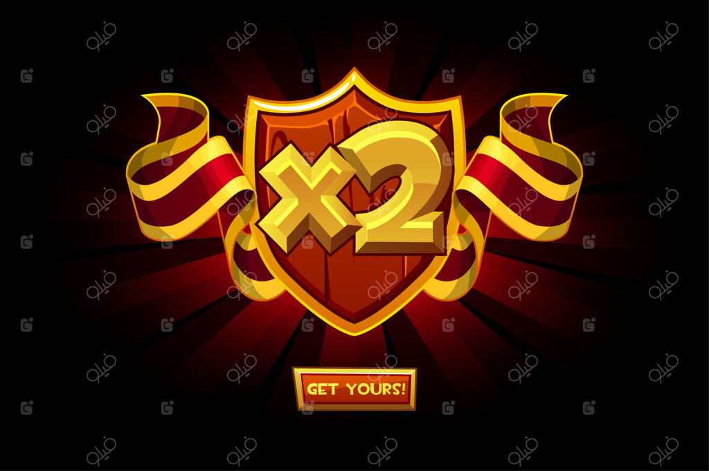 تصویر وکتور سپر چوبی کارتونی و جایزه عددی - سپر پاداش با روبان قرمز