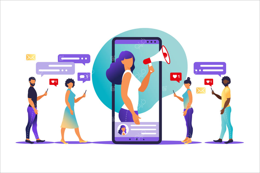 مفهوم بازاریابی تأثیرگذار - تبلیغ محصولات و خدمات توسط بلاگر برای دنبال‌کنندگان آنلاین او