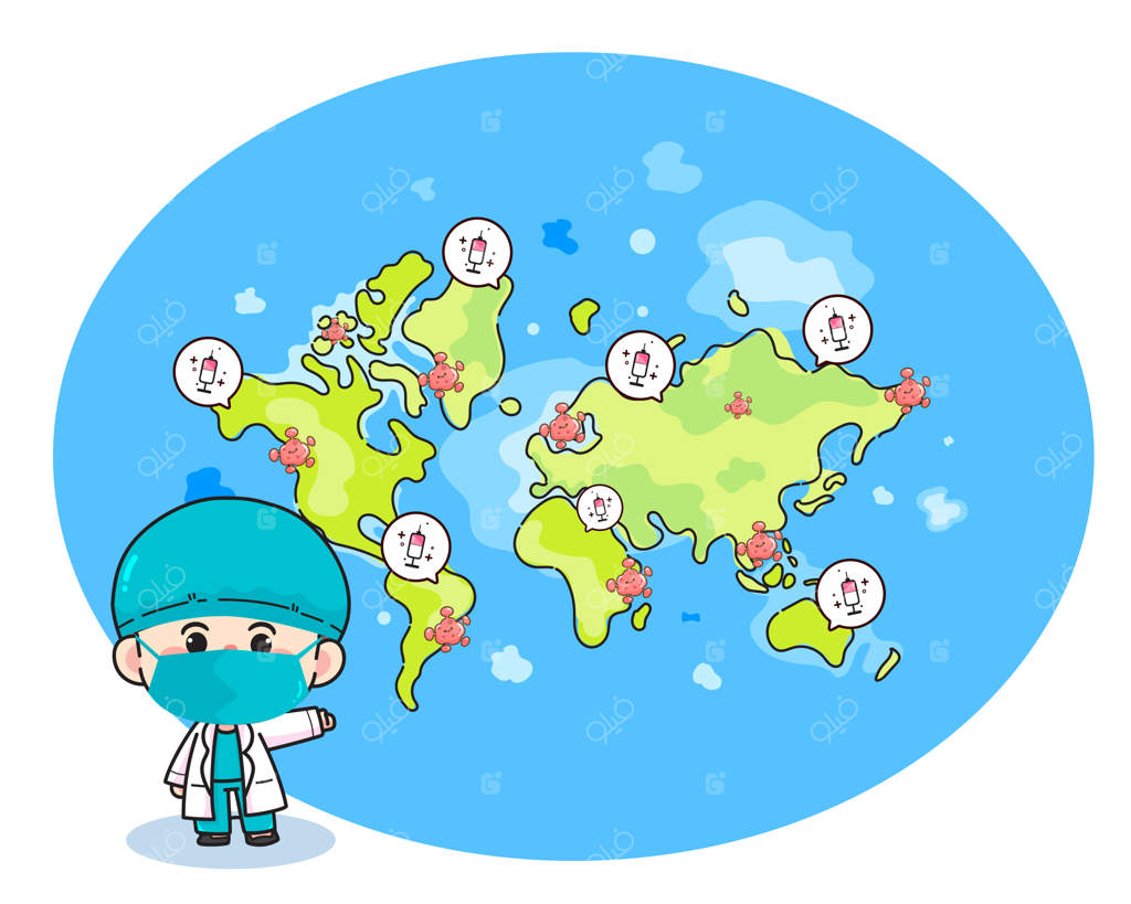 نقشه جهان در دستان کارتون: واکسن و ویروس کرونا در نقاشی هنری