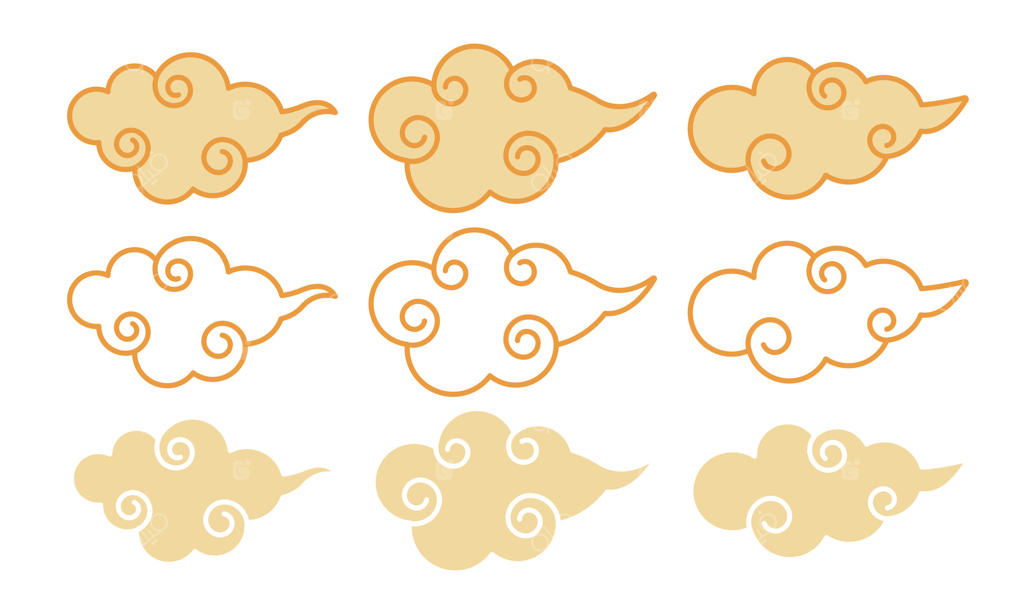 مجموعه‌ای از ابرهای به سبک چینی با طرح‌های گرداننده