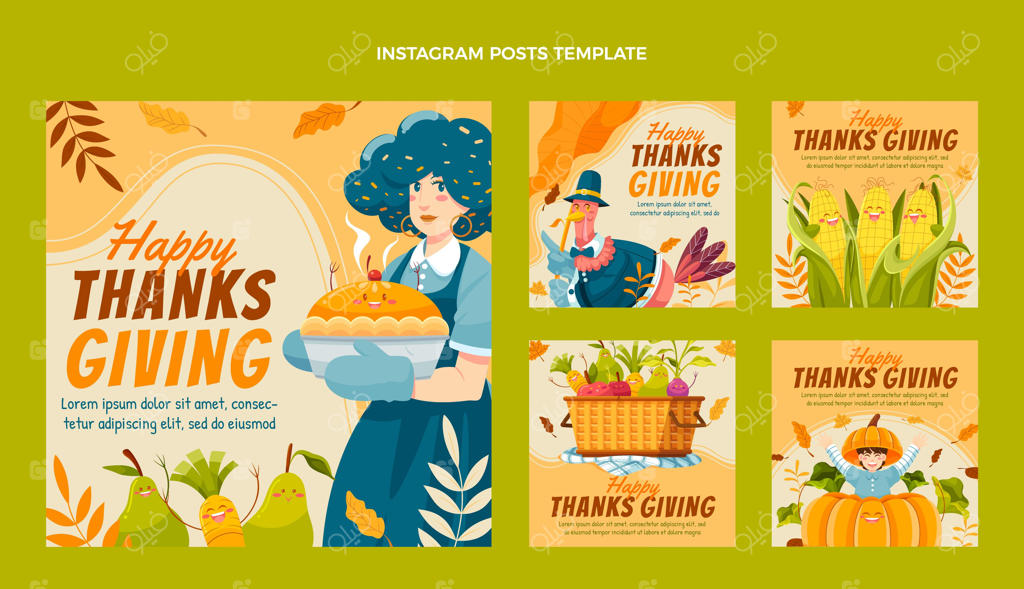 مجموعه پست های اینستاگرامی شکرگزاری با طراحی دستی و ساده