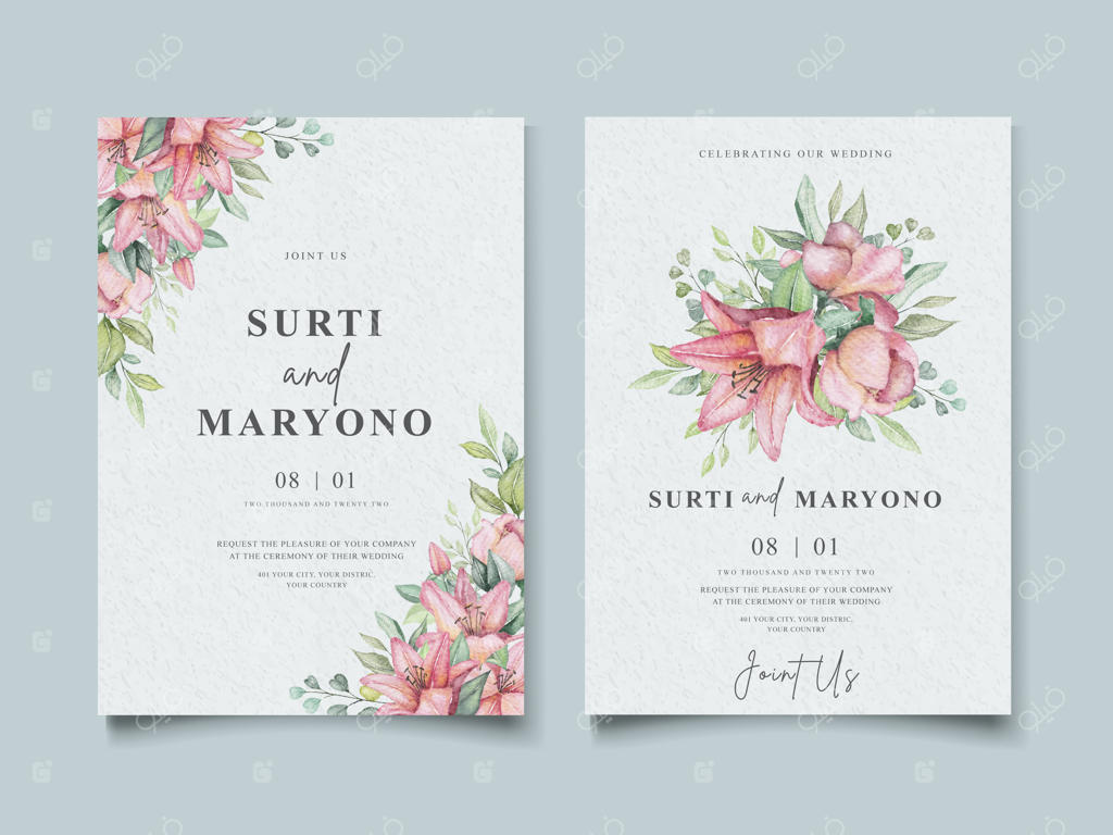 طراحی گل‌های دعوتنامه عروسی با نقاشی دستی شیک