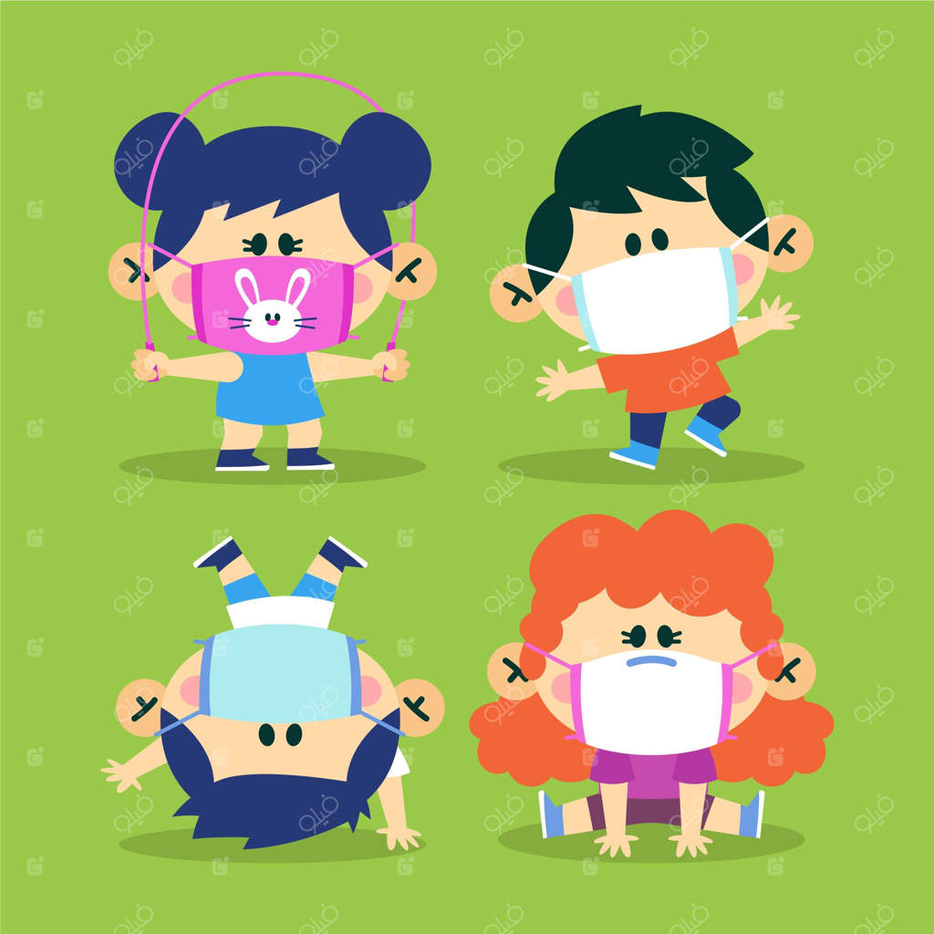 بچه‌ها در حال بازی با ماسک پزشکی