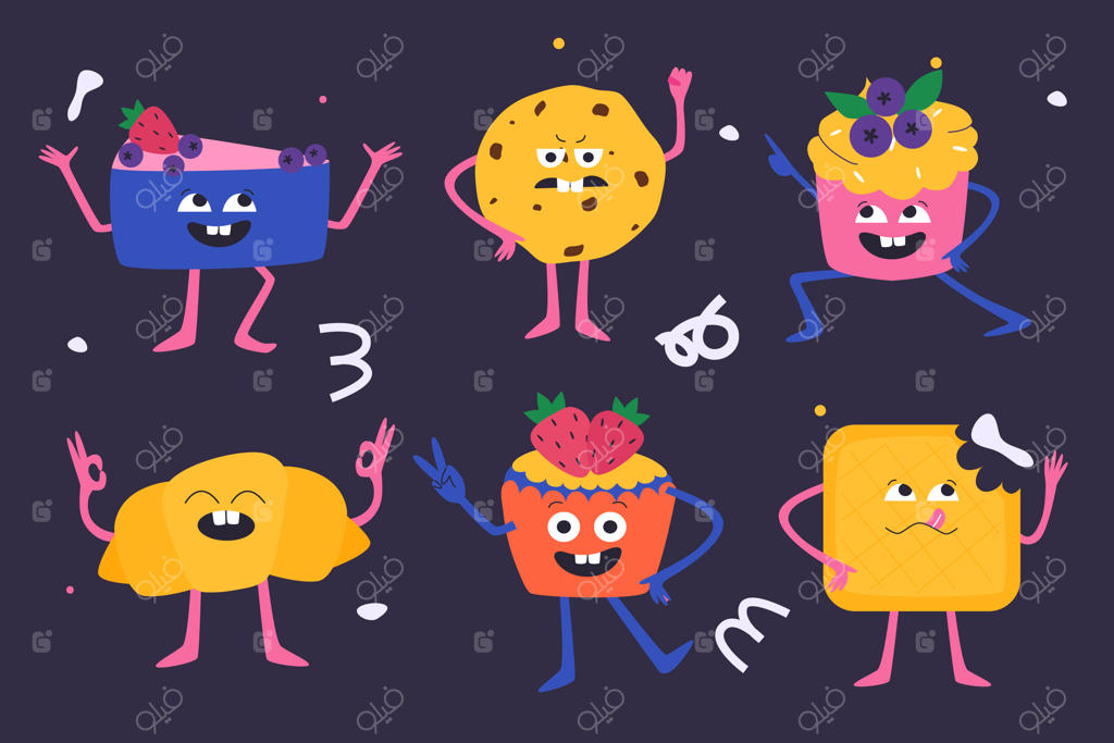 مجموعه دسرها با چهره‌ها و احساسات مختلف