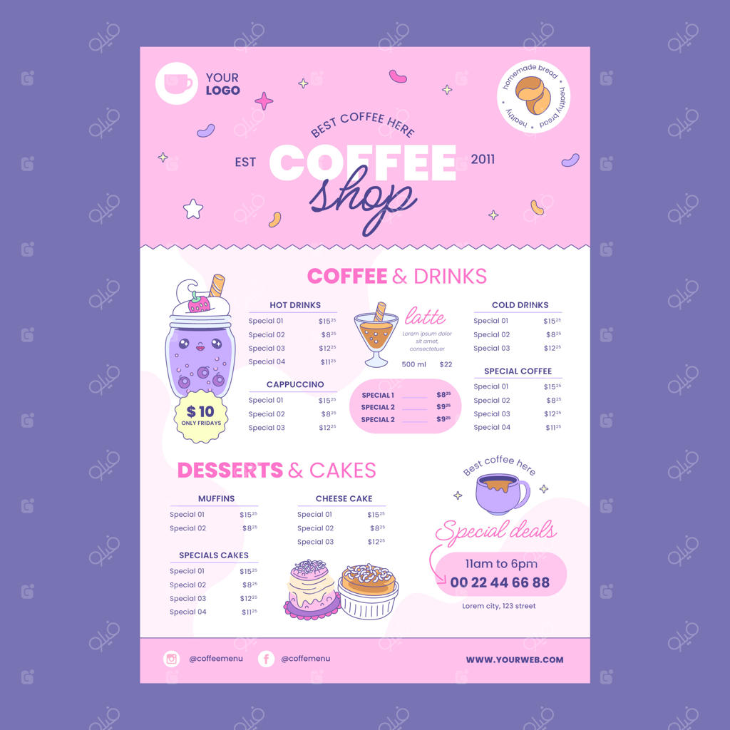 طراحی قالب منوی کافه‌شاپ