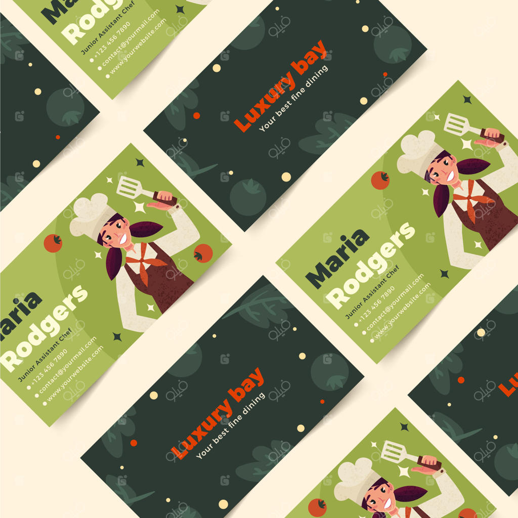 کارت ویزیت افقی شغل سرآشپز نقاشی دستی شده