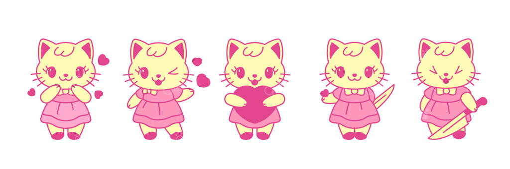 مجموعه‌ای از تصاویری پاپ آرت مدرن به سبک دخترانه سایکدلیک و کیوت Y2K با الهام از گربه‌ها